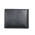 Tony Perotti billfold in Black vegetable-tanned leather with carbon-fibre fabric, closed, front view of the carbon-weave panel