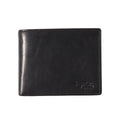 Tony Perotti billfold in Black Italian vegetable-tanned leather, closed, front view with embossed logo in the corner