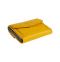 Tony Perotti COIN Furbo card holder in Yellow Italian vegetable-tanned leather, closed, showing the coin pocket flap and embossed logo