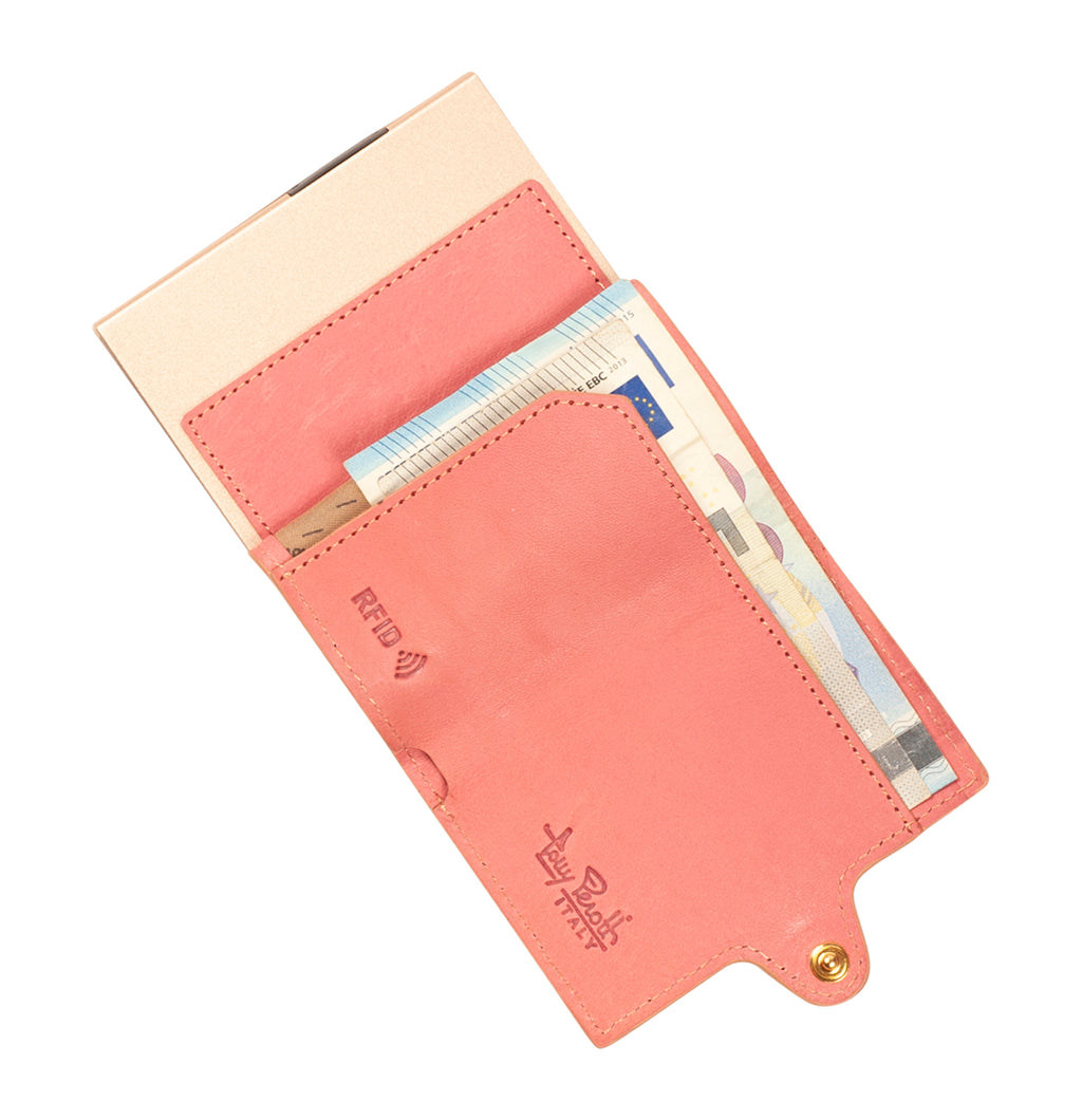Furbo pink card holder interior showing card slots and banknote pocket