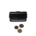 Tony Perotti Furbo EVO LARGE card holder in Black vegetable-tanned leather, coin pocket flap open above three euro coins