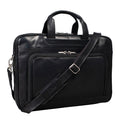 Tony Perotti 2-compartment 42 cm laptop briefcase in Black Italian vegetable-tanned leather, front view with zipped pocket and shoulder strap