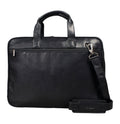 Tony Perotti 1-compartment laptop bag in Black Italian vegetable-tanned leather, back view with zipped rear pocket and shoulder strap
