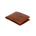 Tony Perotti American billfold in Van Gogh Cognac vegetable-tanned Tuscan leather, closed and lying flat, showing the embossed logo