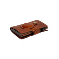 Tony Perotti STANDARD AirTag Furbo card holder in Van Gogh Cognac vegetable-tanned Tuscan leather, lying flat with AirTag pocket and brass press-stud