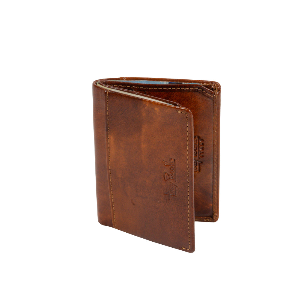 Van Gogh cognac leather wallet, side profile