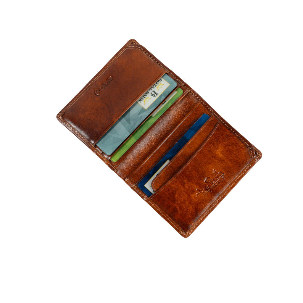 Van Gogh cognac RFID wallet showing 11 card slots