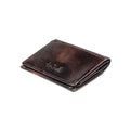 Tony Perotti folding credit card wallet in Black Van Gogh vegetable-tanned Tuscan leather, closed and lying flat, with embossed logo