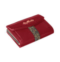 Tony Perotti COIN LUXURY Swarovski Furbo card holder in Red vegetable-tanned leather with Swarovski crystals, closed, showing the coin flap and logo