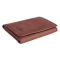 Tony Perotti PURE MINI 3-fold card holder in Vintage Burgundy Italian vegetable-tanned leather, closed, lying flat with embossed logo