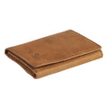 Tony Perotti PURE MINI 3-fold card holder in Vintage Brown Italian vegetable-tanned leather, closed, lying flat with embossed logo