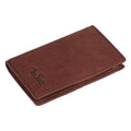 Tony Perotti PURE MINI 2-fold card holder in Vintage Burgundy Italian vegetable-tanned leather, closed, lying flat with embossed logo
