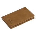 Tony Perotti PURE MINI 2-fold card holder in Vintage Brown Italian vegetable-tanned leather, closed, lying flat with embossed logo