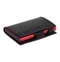 Tony Perotti STANDARD Furbo card holder in Black Carbon & Red, vegetable-tanned leather with carbon-fibre fabric, closed, with red case