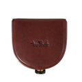 Tony Perotti coin wallet in Dark Brown Italian vegetable-tanned leather, horseshoe shape, closed, front view with embossed logo