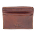 Tony Perotti credit card wallet in Dark Brown Italian vegetable-tanned leather, front view showing the card slots and embossed logo