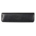 Tony Perotti zipped pencil case for 2 pens in Black Italian vegetable-tanned leather, closed, lying horizontally with embossed logo