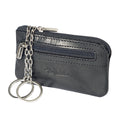 Tony Perotti zipped key pouch with coin pocket in Black Italian vegetable-tanned leather, two silver-tone key rings on chains