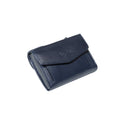 Tony Perotti COIN Furbo card holder in Blue Italian vegetable-tanned leather, closed, showing the coin pocket flap and embossed logo