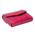 Tony Perotti COIN Furbo card holder in Fuchsia Italian vegetable-tanned leather, closed, showing the coin pocket flap and embossed logo