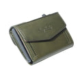 Tony Perotti COIN Furbo card holder in Green Italian vegetable-tanned leather, closed, showing the coin pocket flap and embossed logo