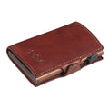 Tony Perotti STANDARD Furbo card holder in Dark Brown Italian vegetable-tanned leather, closed, embossed logo and bronze-tone case