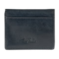 Tony Perotti folding credit card wallet in Black Italian vegetable-tanned leather, closed, front view with embossed logo