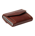 Tony Perotti COIN Furbo card holder in Vernazza Dark Brown Italian vegetable-tanned leather, closed, showing the coin flap and logo