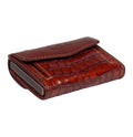 Tony Perotti COIN Furbo card holder in Croco Dark Brown vegetable-tanned leather, closed, showing the coin pocket flap and embossed logo