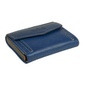 Tony Perotti COIN Furbo card holder in Dark Blue & Brown Italian vegetable-tanned leather, closed, showing the coin flap and logo