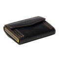 Tony Perotti COIN Furbo card holder in Black & Yellow vegetable-tanned leather, closed, showing the coin pocket flap and embossed logo