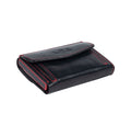 Tony Perotti COIN Furbo card holder in Black & Red Italian vegetable-tanned leather, closed, showing the coin flap and red stitching