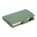 Tony Perotti STANDARD Furbo card holder in Olive Green & Bronze vegetable-tanned leather, closed, press-stud tab and bronze-tone case
