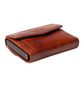 Tony Perotti COIN Furbo card holder in Van Gogh Cognac vegetable-tanned leather, closed, showing the coin pocket flap and embossed logo