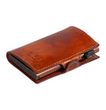 Tony Perotti STANDARD Furbo card holder in Van Gogh Cognac Italian vegetable-tanned leather, closed with press-stud strap and embossed logo