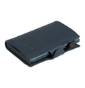 Tony Perotti STANDARD Furbo card holder in Volonata Dark Blue vegetable-tanned leather, closed with press-stud strap and embossed logo