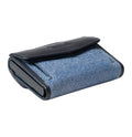 Tony Perotti COIN Furbo card holder in Black & Jeans nappa leather with denim-look front, closed, showing the coin pocket flap and logo