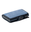 Tony Perotti STANDARD Furbo card holder in Black & Jeans nappa leather with denim-look front, closed with press-stud strap