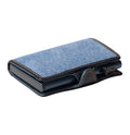 Tony Perotti STANDARD Furbo card holder in Black & Jeans nappa leather with contrast stitching, closed with press-stud strap