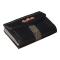 Tony Perotti COIN LUXURY Swarovski Furbo card holder in Black & Brown Italian vegetable-tanned leather, closed, with crystal band