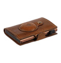 Tony Perotti STANDARD AirTag Furbo card holder in Dark Brown Italian vegetable-tanned leather, closed, showing the AirTag pocket and bronze case