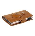 Tony Perotti STANDARD AirTag Furbo card holder in Honey Italian vegetable-tanned leather, closed, showing the AirTag pocket and rose-gold case
