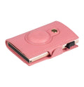Tony Perotti STANDARD AirTag Furbo card holder in Pink Italian vegetable-tanned leather, closed, with domed AirTag pocket and press-stud