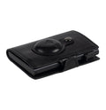 Tony Perotti STANDARD AirTag Furbo card holder in Black Italian vegetable-tanned leather, closed, showing the AirTag pocket and black case