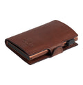 Tony Perotti STANDARD Furbo card holder in Brown Italian vegetable-tanned leather, closed with press-stud strap and embossed logo